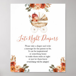 Poster Pumpkin Stroller Baby Shower Late Night Diapers
