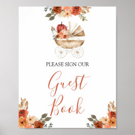 Poster Pumpkin Stroller Floral Baby Shower Guest Book