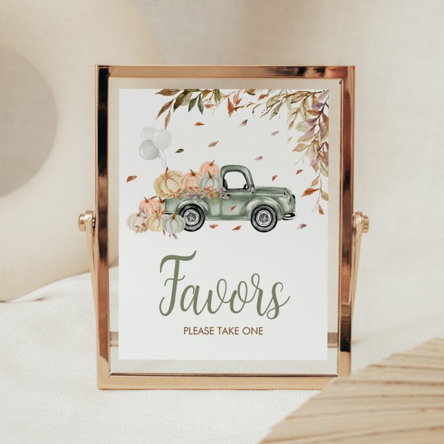 Poster Pumpkin verde favorece o Chá de fraldas (Little Pumpkin Green Truck Baby Shower Favors Sign)