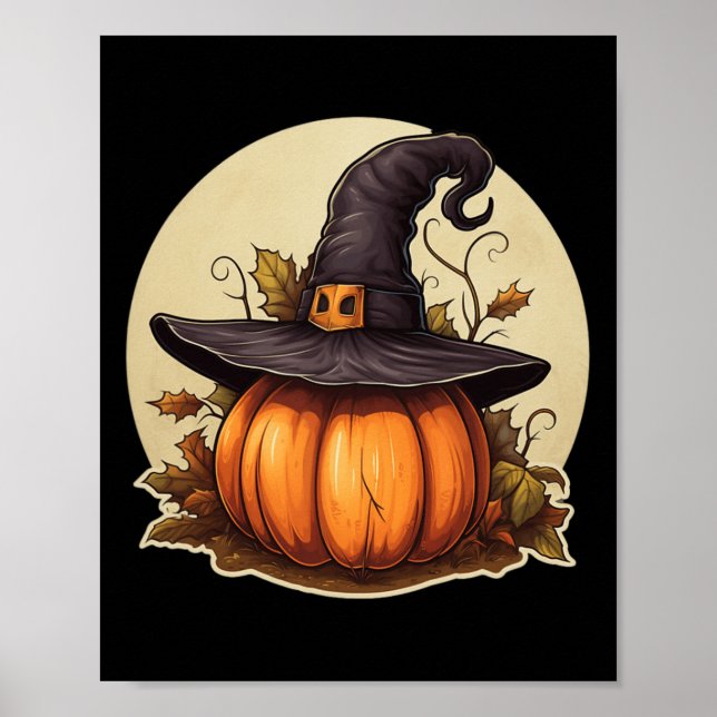 Poster Pumpkin Vestindo Roupa de Chapéu de Bruxa (Frente)