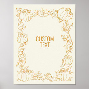Poster Pumpkin Vine Autumn Fall Obrigado pelo quadro de A