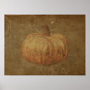 Poster Pumpkin Vintage Textura de outono de laranja antig