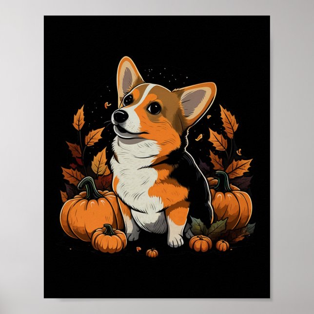 Poster Pumpkin Welsh Corgi Costume Em Welsh Corgi Hallowe (Frente)