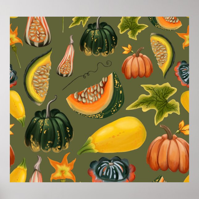 Poster Pumpkins and Leaves: Autumn Greenere (Frente)