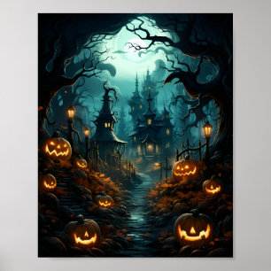 Poster Pumpkins Assustador Na Floresta Assustadora