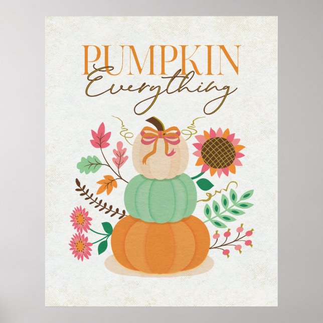 Poster Pumpkins Empilhado Cai Folhas Folhas Autumn Boho F (Frente)