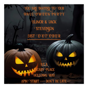 Póster Pumpkins festivo do Halloween e Padrão Floral