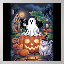 Poster Pumpkins For Sale & Caffeine Ghost With Cat