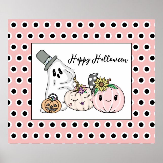 Poster Pumpkins Whimsical Pumpkins rosa e Boo (Frente)