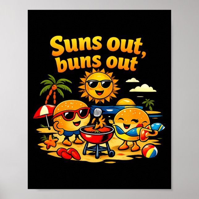 Poster Pun Beach Bbq Gráfico Sóis Fora Bundas Fora (Frente)