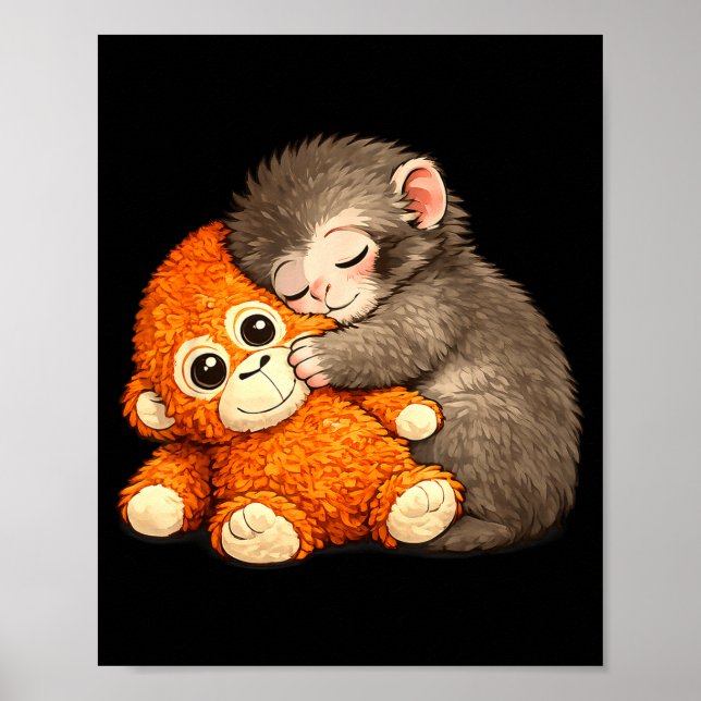 Poster Punch the monkey cuddling stuffed animal meme (Frente)