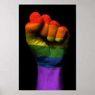 Póster Punho apertado aumentado com a bandeira do