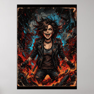 Poster Punk Caos Garota Explosão   Arte Fogo Rebelde Grun