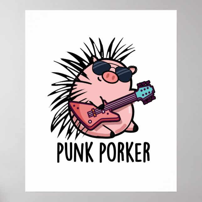 Poster Punk Porker Funny Rocker Pun (Frente)