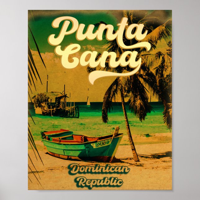 Poster Punta Cana Dominicana Palm Tree Retro Sunset (Frente)