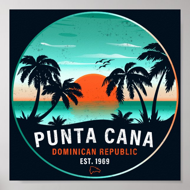 Poster Punta Cana Dominicana Retro Sunset Souvenir 80 (Frente)
