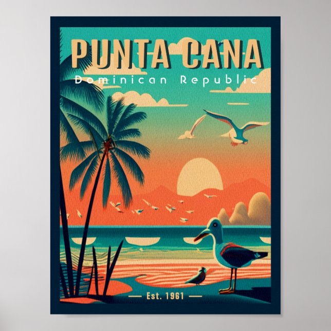 Poster Punta Cana DR. Retro Flamingos Souvenir 1950 (Frente)
