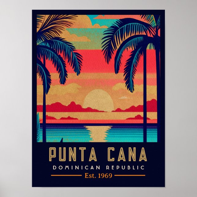 Poster Punta Cana DR. Retro Sunset Souvenirs 1960 (Frente)