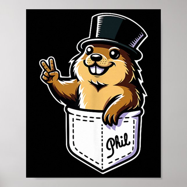 Poster Punxy Phils Cute Groundhog Day Pocket Design Febru (Frente)