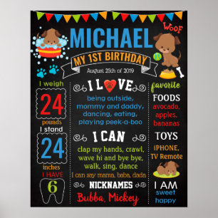 Poster Puppy dog pet First Birday Chalkboard