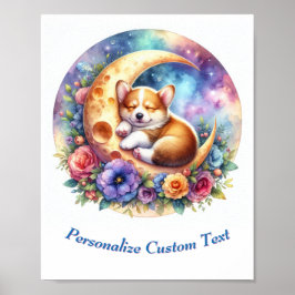 Poster Puppy Fofo Personalizado Dormindo na Lua