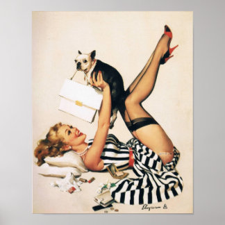 Póster Puppy Lover Pin-up Girl - Retro Pinup Art