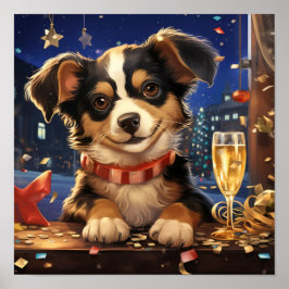 Poster Puppy na véspera de Ano Novo