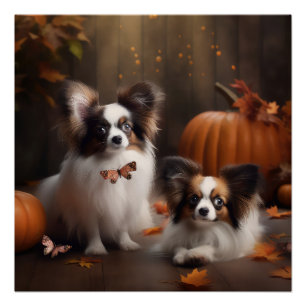 Póster Puppy Papillon Delícia de Outono Abóbora