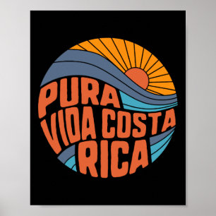 Poster Pura Vida Costa Rica Pôr do Sol Vintage Surfando V