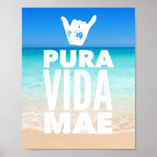 Poster Pura Vida Mae Shaka - Sinal de Costa Rica surfando