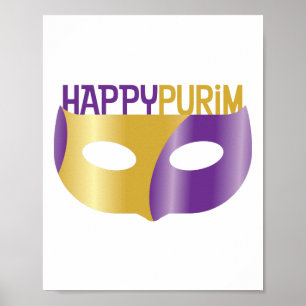 Poster Purim Dourado e máscara