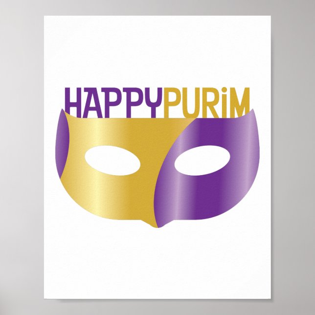 Poster Purim Dourado e máscara (Frente)
