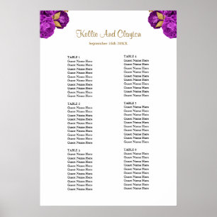 Poster Purple And Gold Floral Wedding Seating Chart