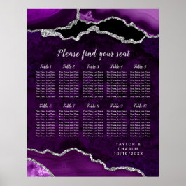 Poster Purple and Silver Agate Wedding Seating Chart