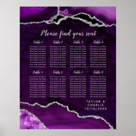 Poster Purple and Silver Agate Wedding Seating Chart