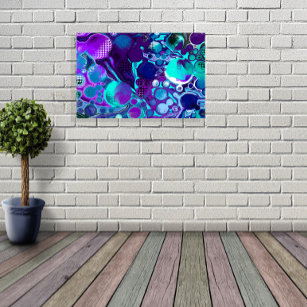 Poster Purple and Teal Abstract Digital Pour Painting