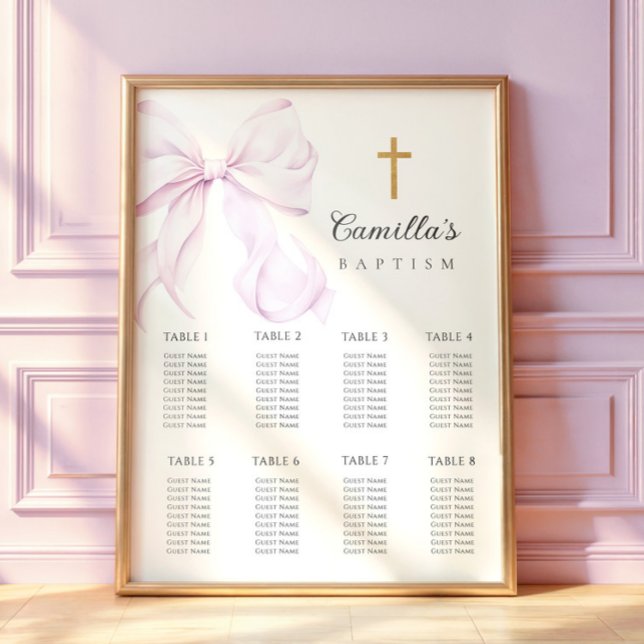 Poster Purple Bow Baptism Seating Chart (Criador carregado)