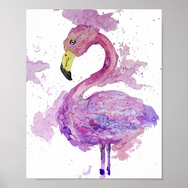 Poster Purple Flamingo Watercolor (Frente)