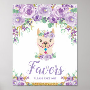 Poster Purple Floral Llama Chá de fraldas Aniversário Fav