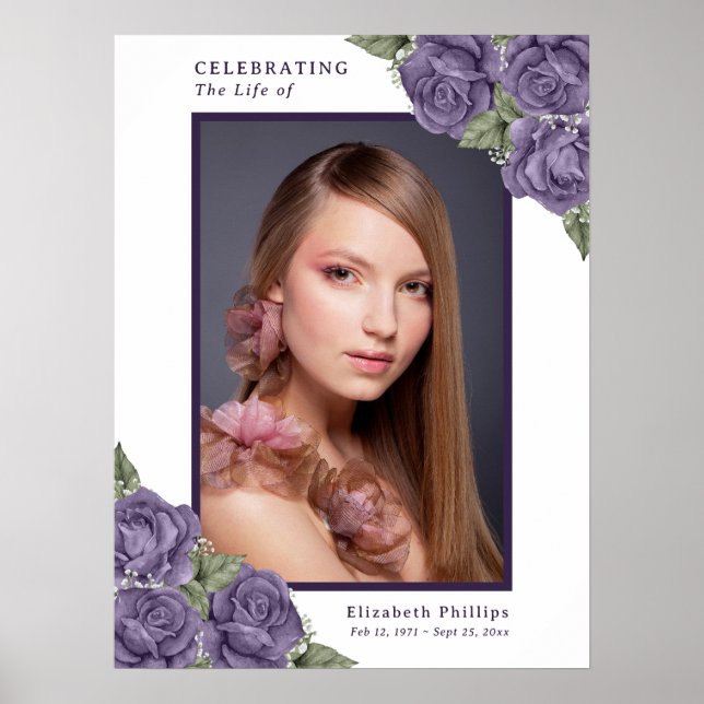 Poster Purple Floral Memorial Funeral Sinal de Fotografia (Frente)