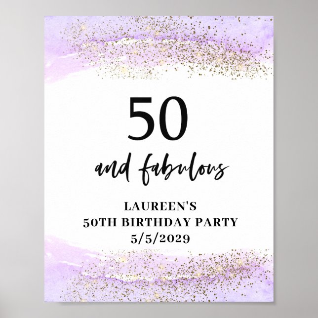 Poster Purple Glitter Purple 50th Birthday Party  (Frente)