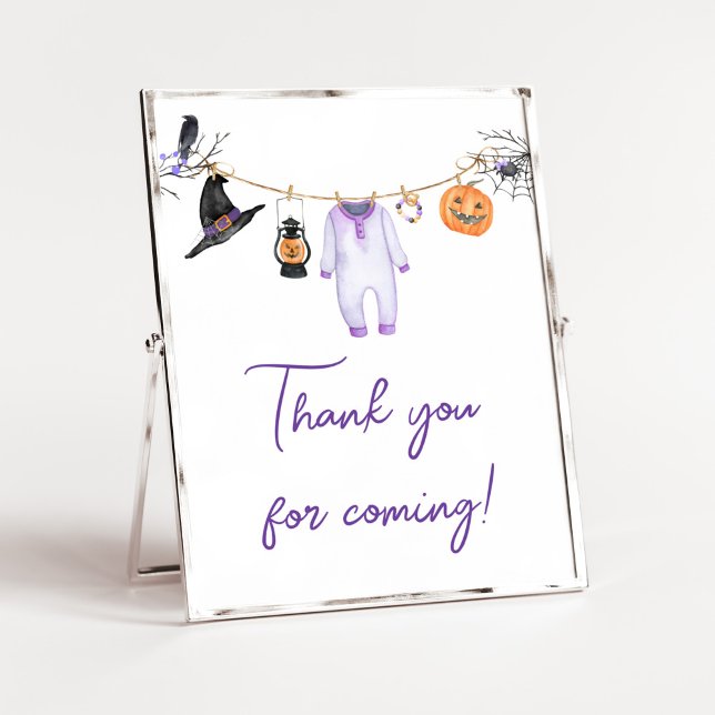 Poster Purple Little Boo Halloween Obrigado por vir (Halloween Baby Clothes Baby Shower Thank you for Coming Sign)