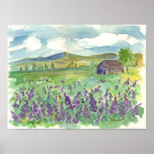 Poster Purple Lupine Field of Flowers Watercolor Meadow
