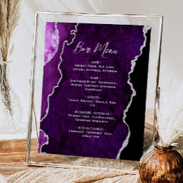 Poster Purple Silver Agate Script Wedding Bar Menu 