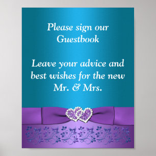 Poster Purple, Teal Floral Hearding Sinal
