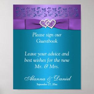Poster Purple, Teal Floral Hearding Sinal 2