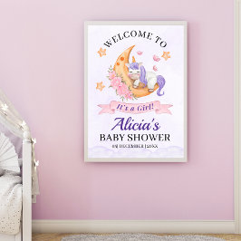 Poster Purple Watercolor Unicorn Baby Shower Girl