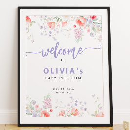 Poster Purple wildflower floral Baby in Bloom welcome