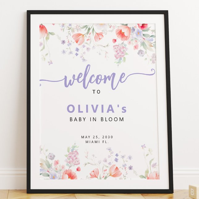 Poster Purple wildflower floral Baby in Bloom welcome (Criador carregado)