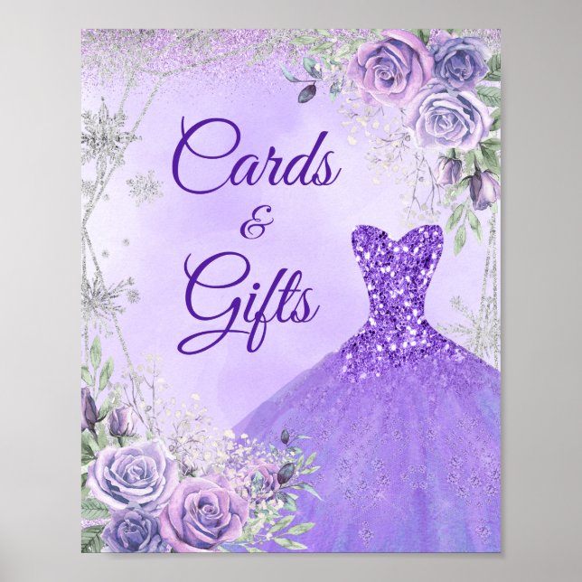 Poster Purple Winter Snowflake Mis Quince Cards Gifes (Frente)